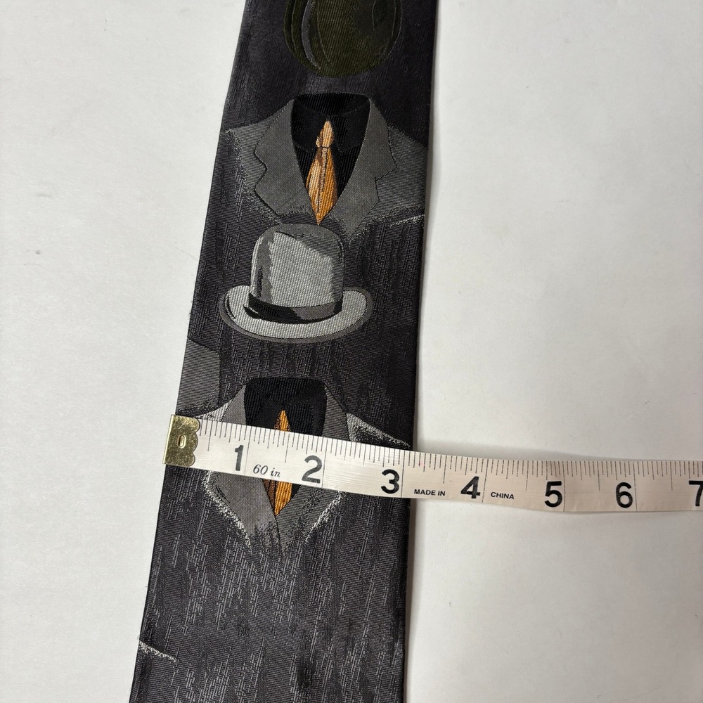 VTG Mark of California Tie Gray Surrealist Art Necktie Hat‎ Apple Head Suit - Picture 4 of 5